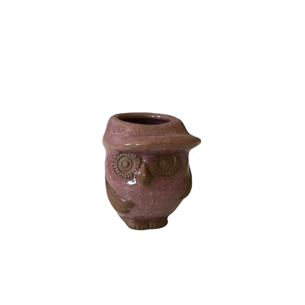 Cute Vintage Owl Small Pottery Planter